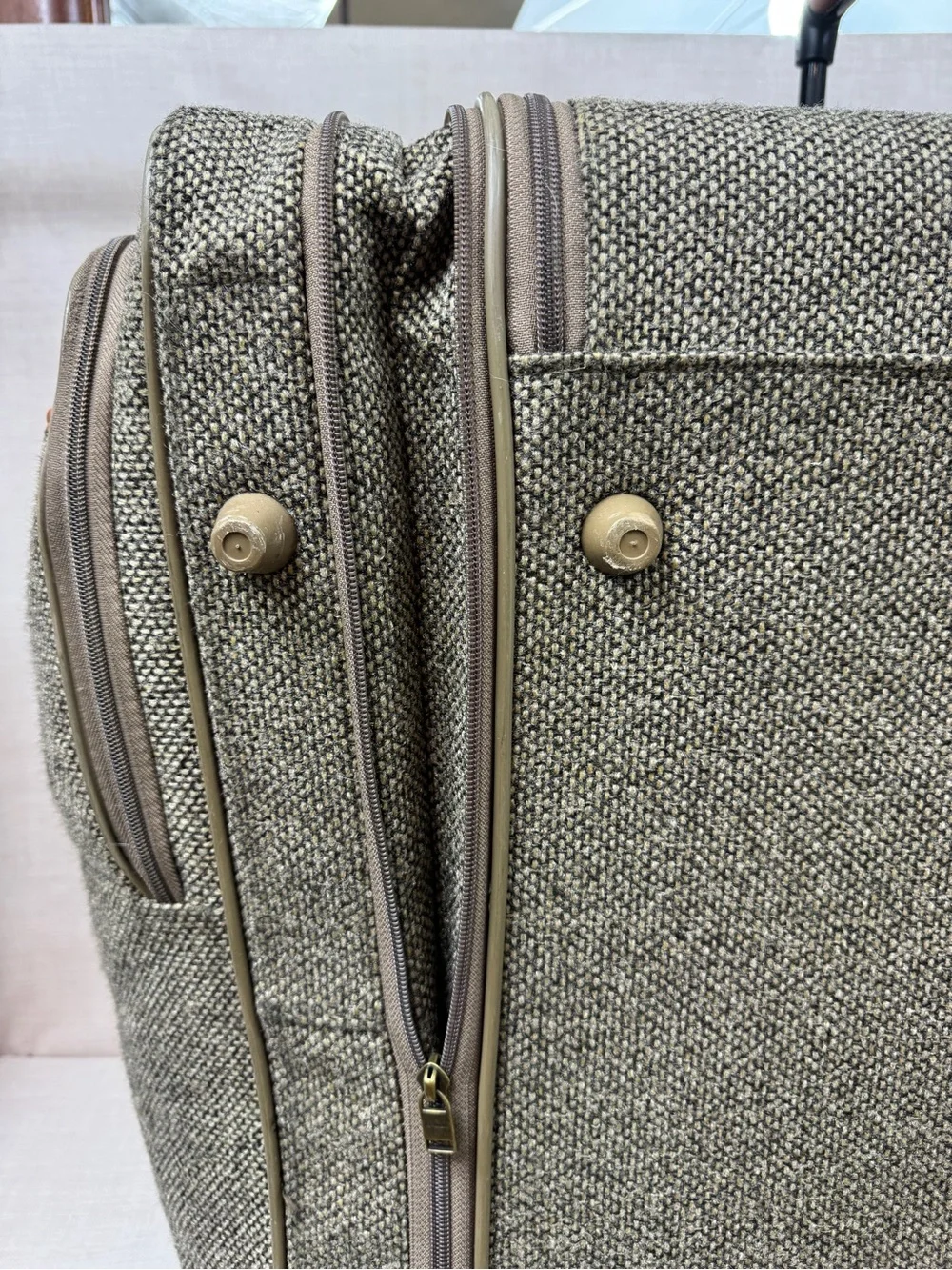 Hartmann Olive Tweed Rolling Carry-On with Tan Leather Trim